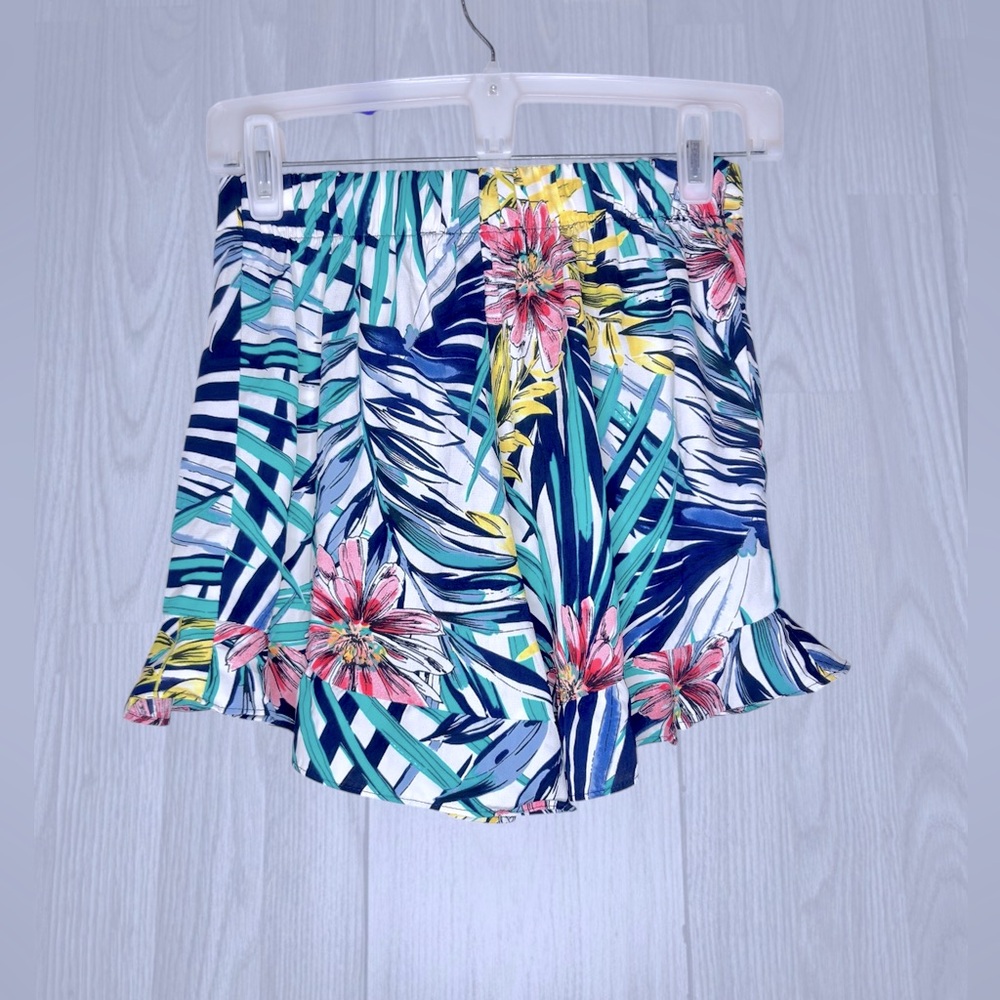 COOKIES CLOTHING Women’s Tropical Floral Sheer Ruffle Trim Shorts - Picture 3 of 7